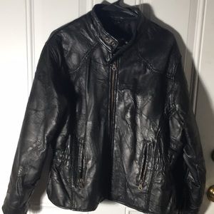 Diamond-Plate Genuine black Leather zip front jacket front zip pockets size L